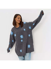 Embroidery Pullover Crewneck Flower Knit Sweater