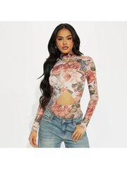 Floral Hollow-out Wrap Fitted Bodysuits