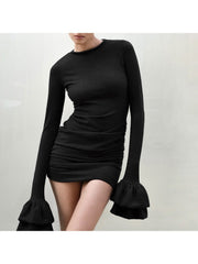 Ruffle Lacework Trumpet Sleeve Mini Dress