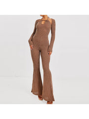 Ribbed Halter Backless Jumpsuit Bolero Sets