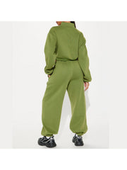 Plain Zipper Sweatshirt Loose Pant Sets