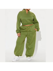 Plain Zipper Sweatshirt Loose Pant Sets