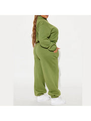 Plain Zipper Sweatshirt Loose Pant Sets