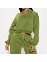 Plain Zipper Sweatshirt Loose Pant Sets