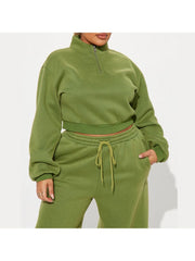 Plain Zipper Sweatshirt Loose Pant Sets