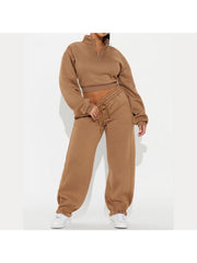 Plain Zipper Sweatshirt Loose Pant Sets