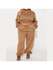 Plain Zipper Sweatshirt Loose Pant Sets