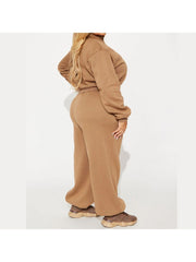 Plain Zipper Sweatshirt Loose Pant Sets