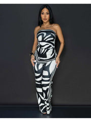 Colorblock Split Hem Tube Wide Leg Pant Sets