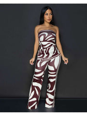 Colorblock Split Hem Tube Wide Leg Pant Sets