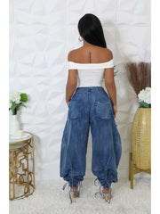 Denim Multi Pocket Drawstring Jeans