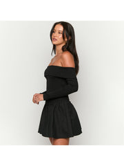 Plain Color Off Shoulder A-line Mini Dress