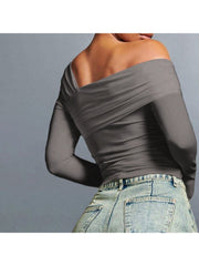 Solid Inclined Shoulder Cropped Tops