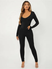 U Neck Long Sleeve Bodycon Jumpsuits