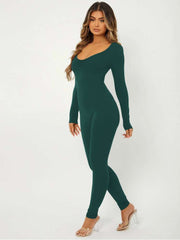 U Neck Long Sleeve Bodycon Jumpsuits