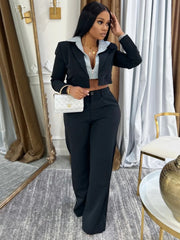 Faux Two-Piece Cropped Blazers Pant Sets