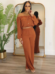 Off Shoulder Cropped Flap Pockets Pant Sets