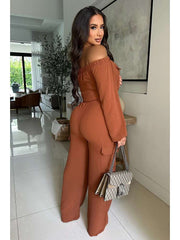 Off Shoulder Cropped Flap Pockets Pant Sets