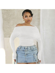 Plain Color Ruched Off Shoulder Tops