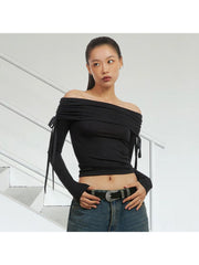 Ruched Tie-wrap Off Shoulder Cropped Tops