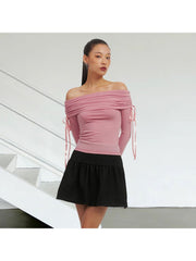 Ruched Tie-wrap Off Shoulder Cropped Tops