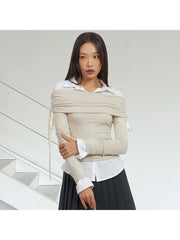 Ruched Tie-wrap Off Shoulder Cropped Tops