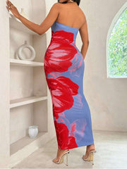 Colorblock Floral Printed Strapless Maxi Dress