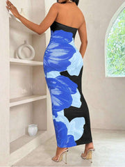 Colorblock Floral Printed Strapless Maxi Dress