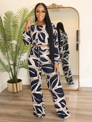 Colorblock Print Cropped Wide Leg Pant Sets