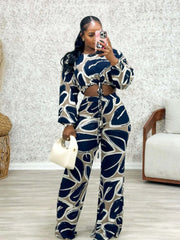 Colorblock Print Cropped Wide Leg Pant Sets