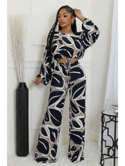 Colorblock Print Cropped Wide Leg Pant Sets