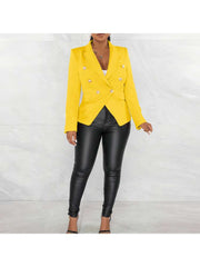 Solid Button Up Split Hem Lapel Blazers