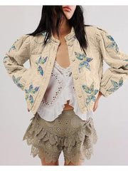 Floral Embroidery Quilted Buckle Coats