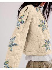 Floral Embroidery Quilted Buckle Coats