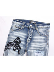 Embroidery Applique Denim Fitted Jeans