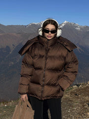 Pure Color Quilted Hooded Winter Puffer Down Coats