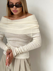 Plain Color Ruched Off Shoulder Pullover