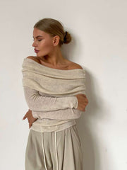 Plain Color Ruched Off Shoulder Pullover