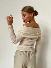 Plain Color Ruched Off Shoulder Pullover