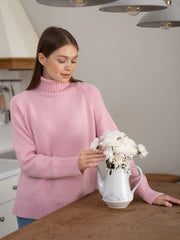 Retro Plain Color Turtleneck Casual Pullover