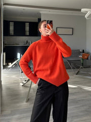 Retro Plain Color Turtleneck Casual Pullover