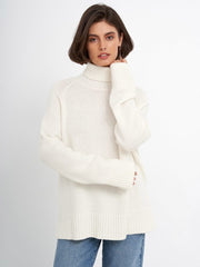 Retro Plain Color Turtleneck Casual Pullover