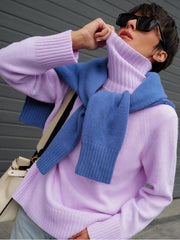 Retro Plain Color Turtleneck Casual Pullover