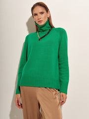 Retro Plain Color Turtleneck Casual Pullover