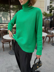 Retro Plain Color Turtleneck Casual Pullover