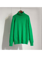 Retro Plain Color Turtleneck Casual Pullover