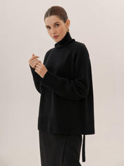 Retro Plain Color Turtleneck Casual Pullover