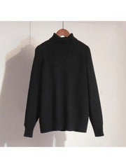 Retro Plain Color Turtleneck Casual Pullover