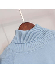 Retro Plain Color Turtleneck Casual Pullover