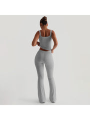 Solid Bodycon Elastic Waist Flared Pants